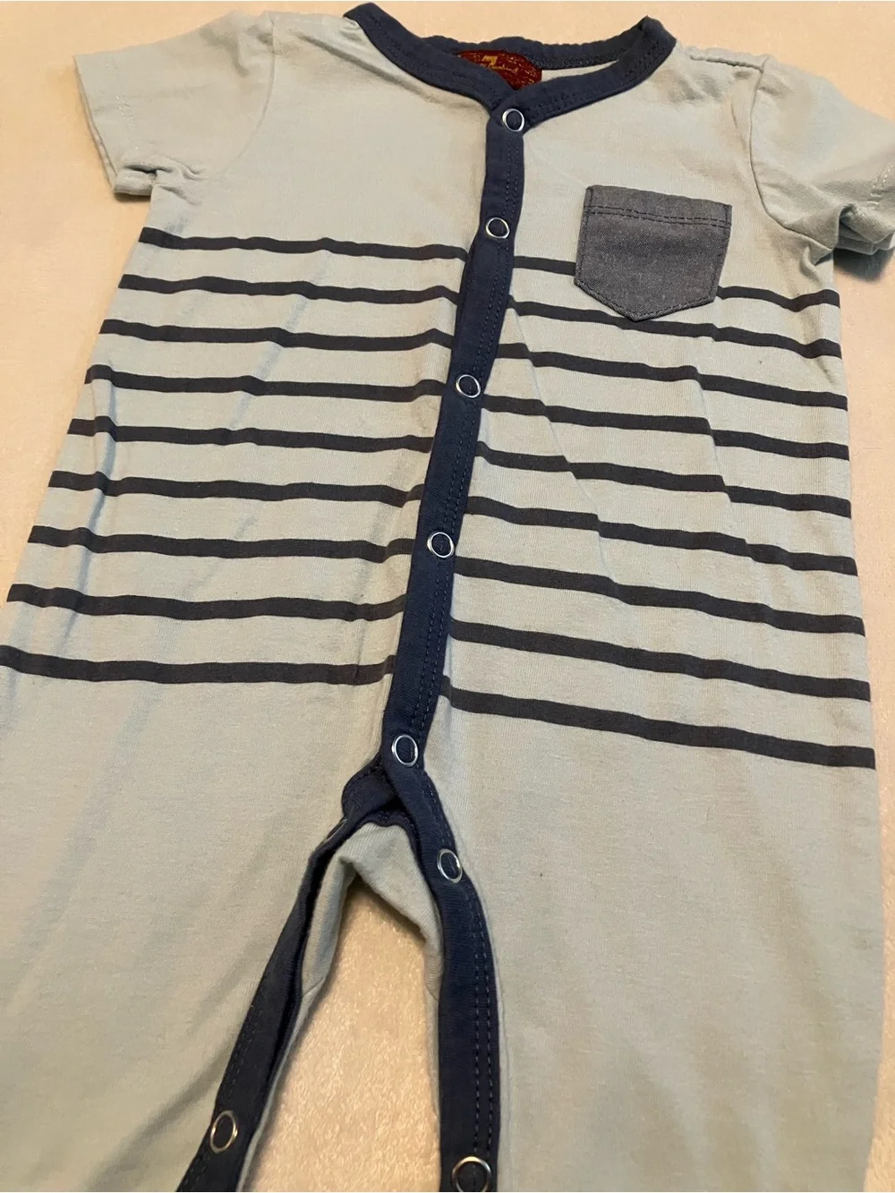 Soft Blue Striped Baby One-Piece Romper
